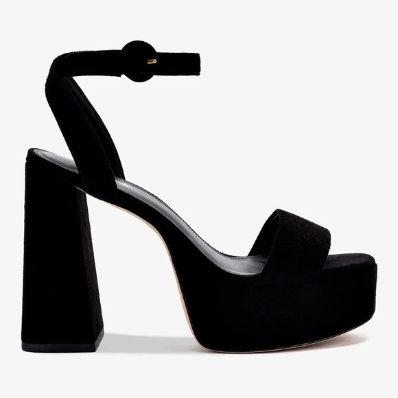 Larroude Dolly Sandal In Black Suede Platform Chunky Heels Sz 10 - Picture 3 of 16